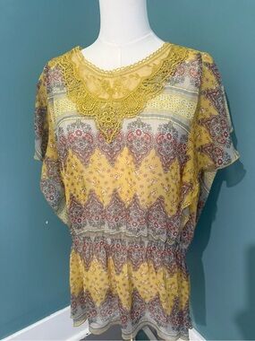 Geneology Sheer Boho Paisley Blouse 2X
